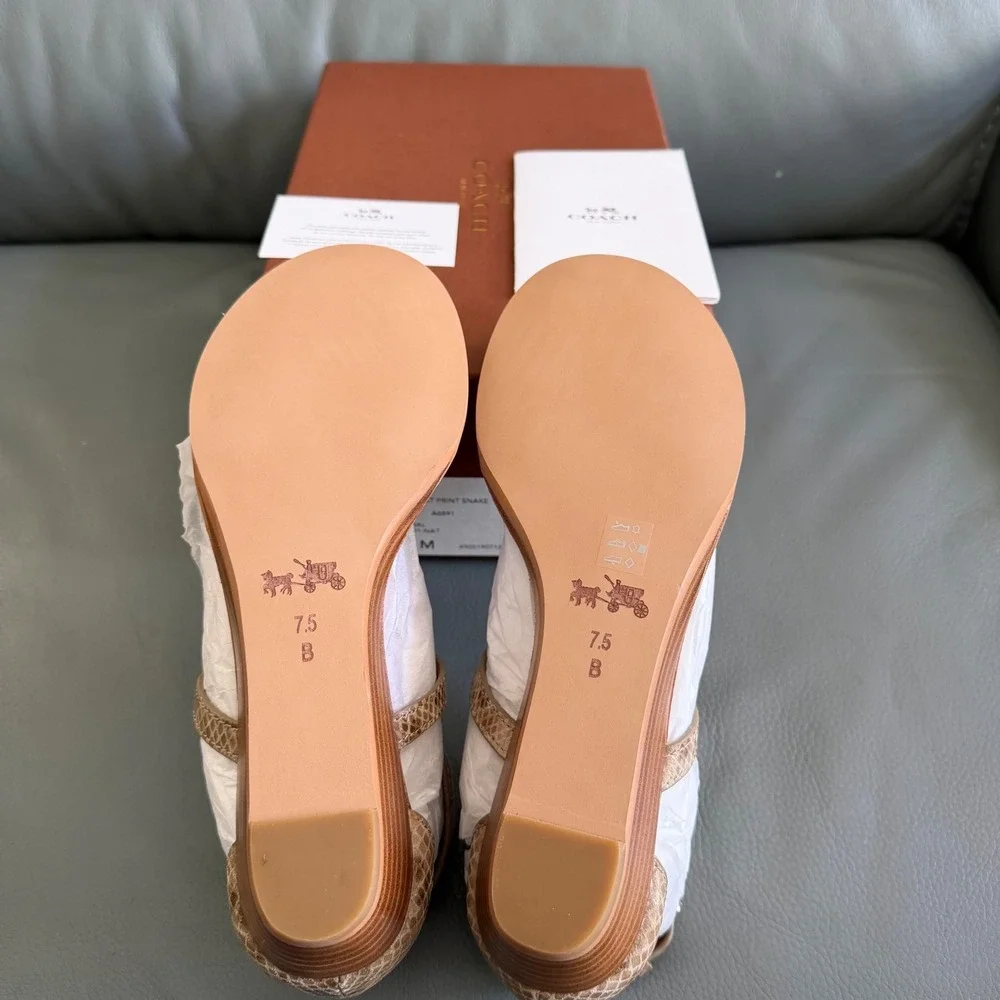 Coach Ingrid Natural Snakeskin Print Leather Wedge Thong Sandals 7.5M Q7144 New